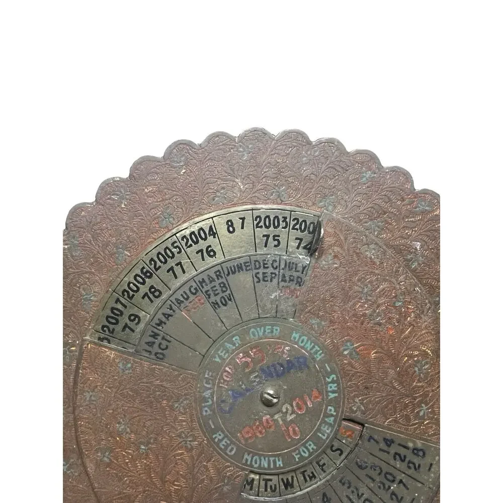 55 Year Perpetual Calendar 1960-2014 Vintage Brass Desk Stand